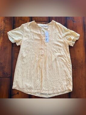 NWT Soft Surroundings Pale Yellow Swiss Dot Pintuck Tunic